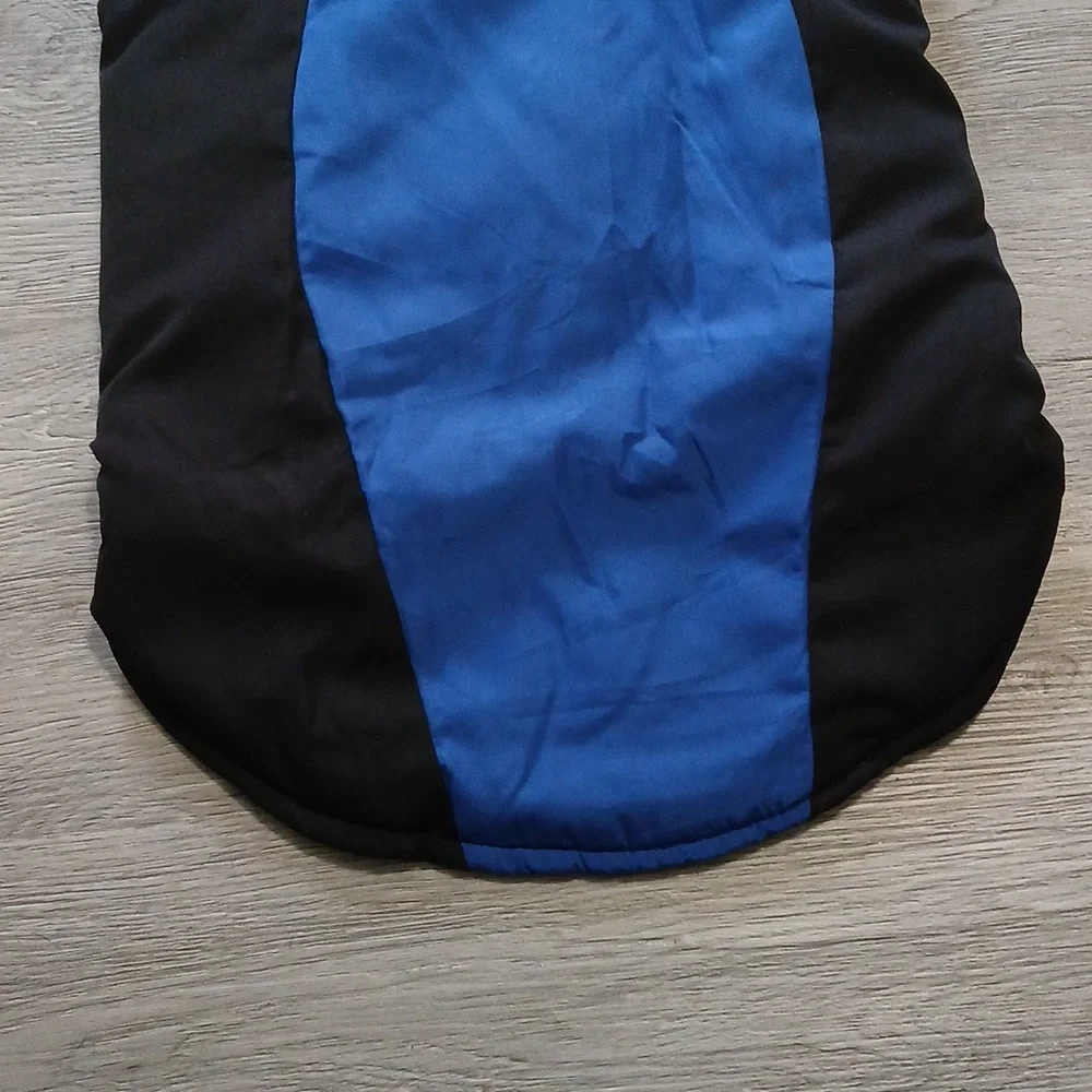 Blue and Black Dog Jacket faux fur trim soft warm inside Sz L NIP